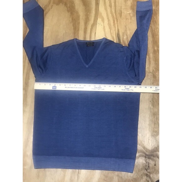 massimo dutti v neck sweater Women xL Blue Wool Pull Over @G8 - Picture 5 of 9